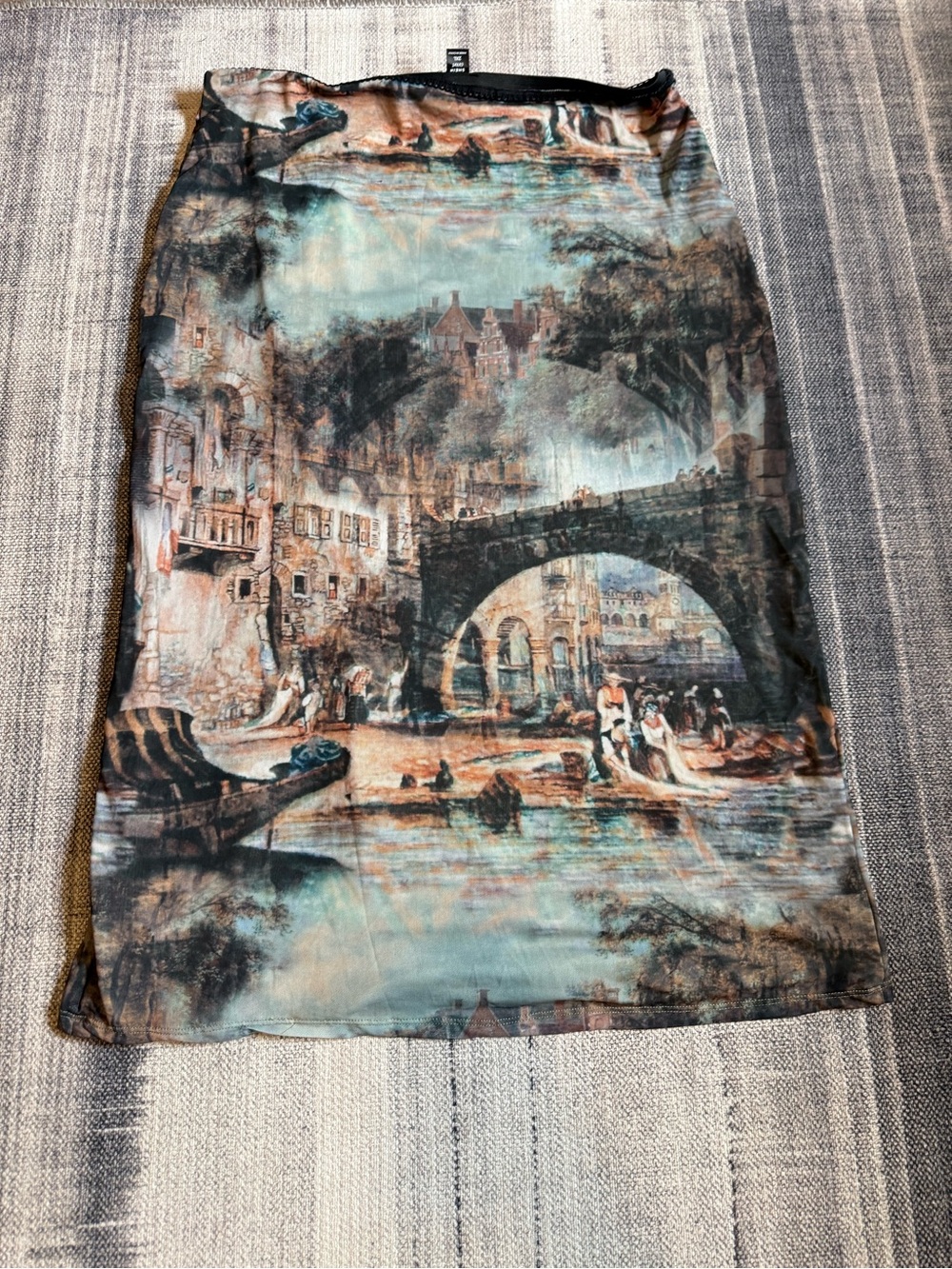 Venice Scene Print Midi Skirt - Teal Multi SHEIN 2XL
